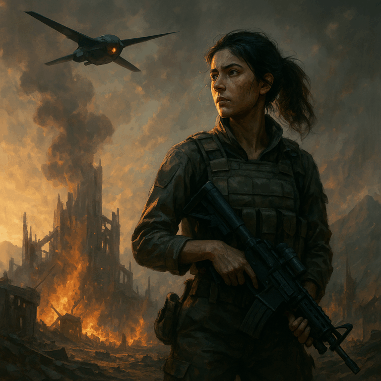 Soldier navigating a dust-covered battlefield during a covert military operation thriller.