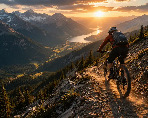 About David Hibbins mountain biking through a dramatic alpine landscape, reflecting a lifelong passion for adventure, exploration, and the real-world experiences that inspire his writing.